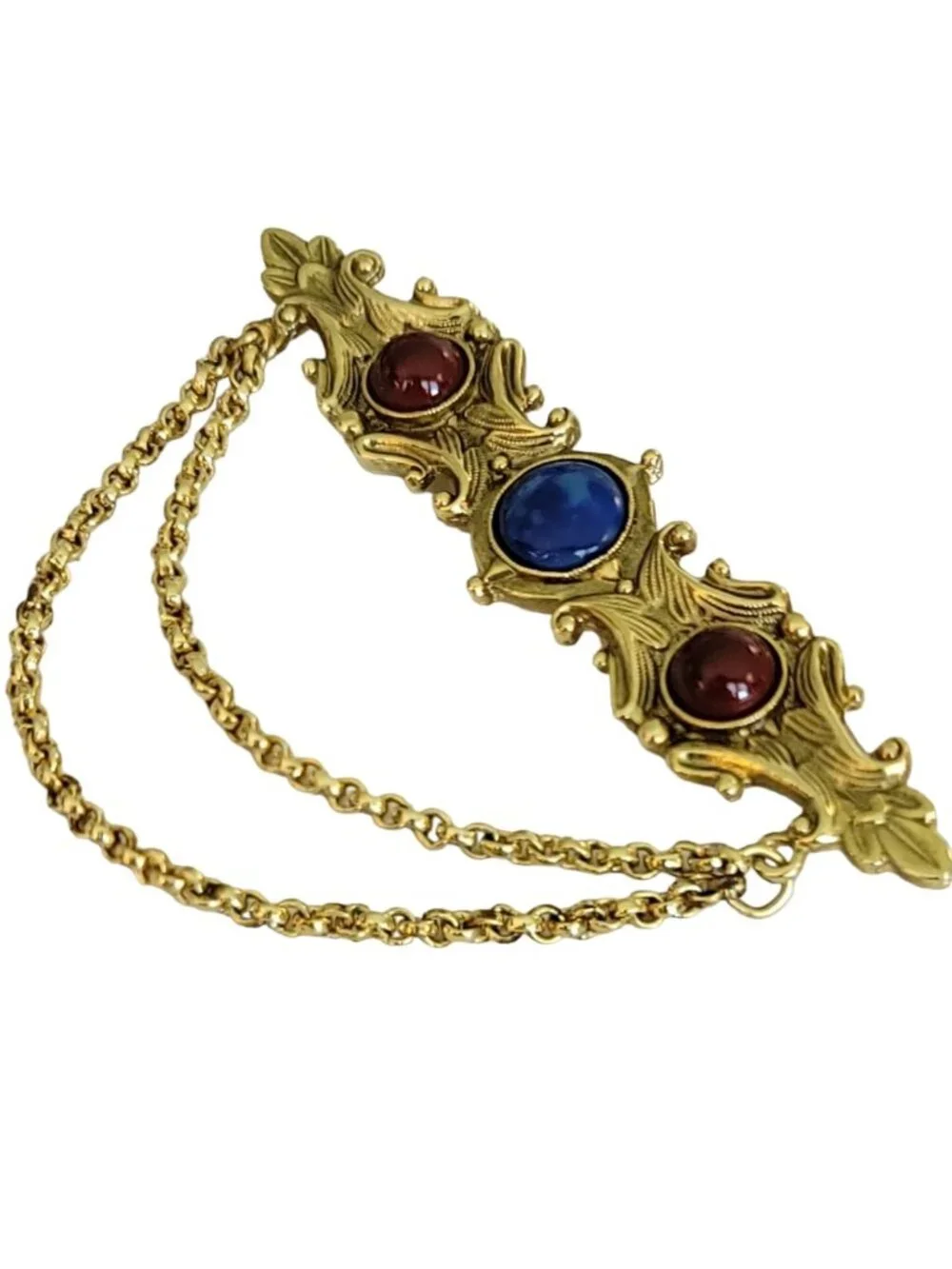 1928 Brand Blue Glass Red Wine Lucite Cab Chatelaine Bar Brooch, K66